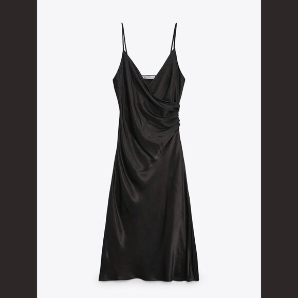 ZARA BROWN 100% VISCOSE SILKY LINGERIE DRAPED SLIP DRESS NWT XS - Picture 8 of 8